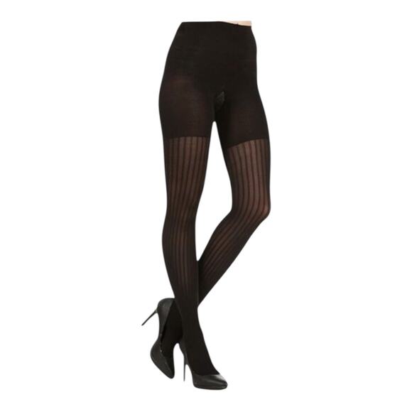 Spanx Star Power Center-Stage Ribbed Row Shaping Tights Black Size C Ribbed Row - Picture 1 of 16